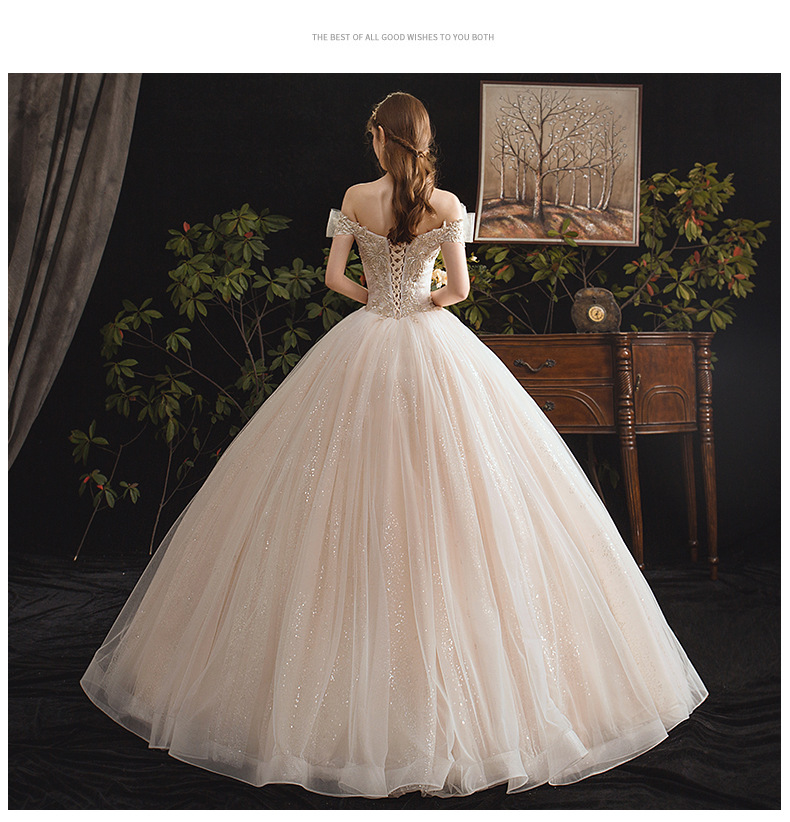 Champagne Wedding Dresses Princess Sweetheart Glitter Tulle Beading Floor-Length